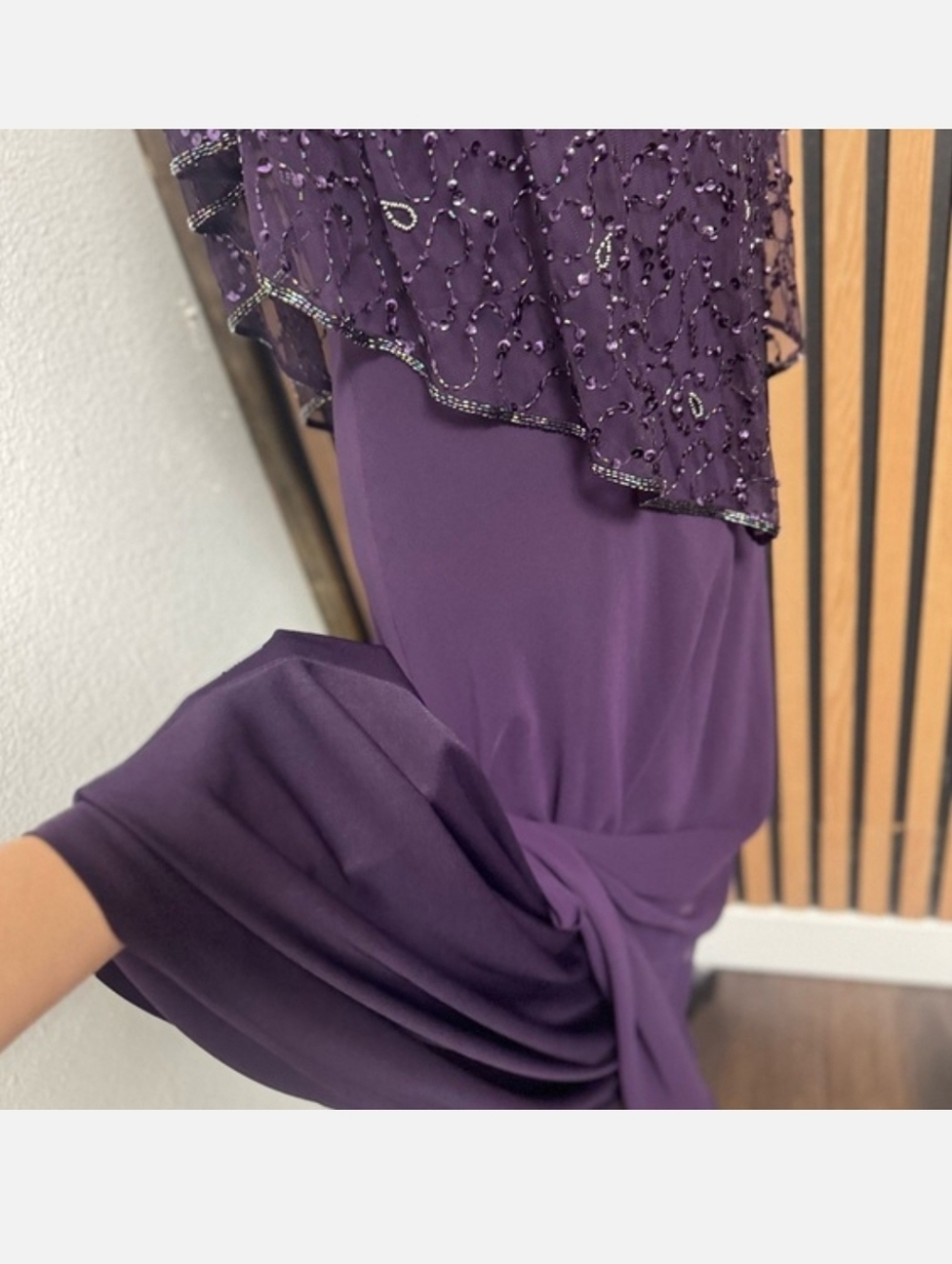 J Kara Purple Beaded Cape Gown - Picture 4 of 6